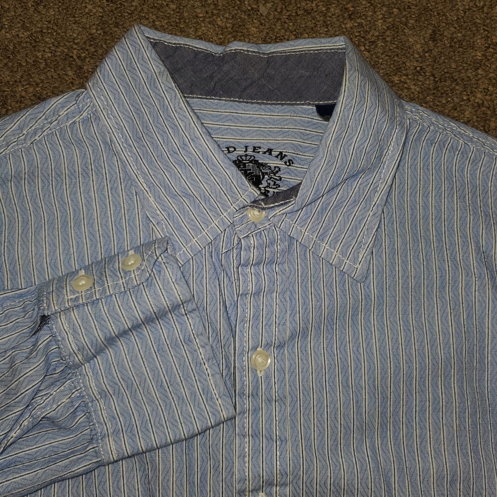 IZOD Jeans Button Down Shirt Mens Large Blue Striped Long Sleeve